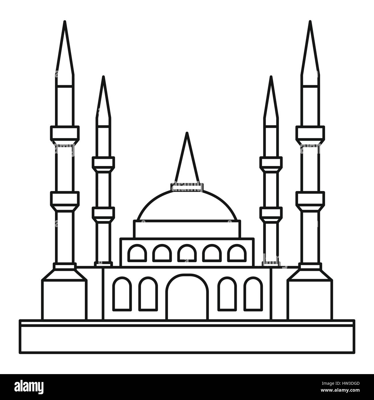 La moschea musulmana icona, stile contorno Illustrazione Vettoriale