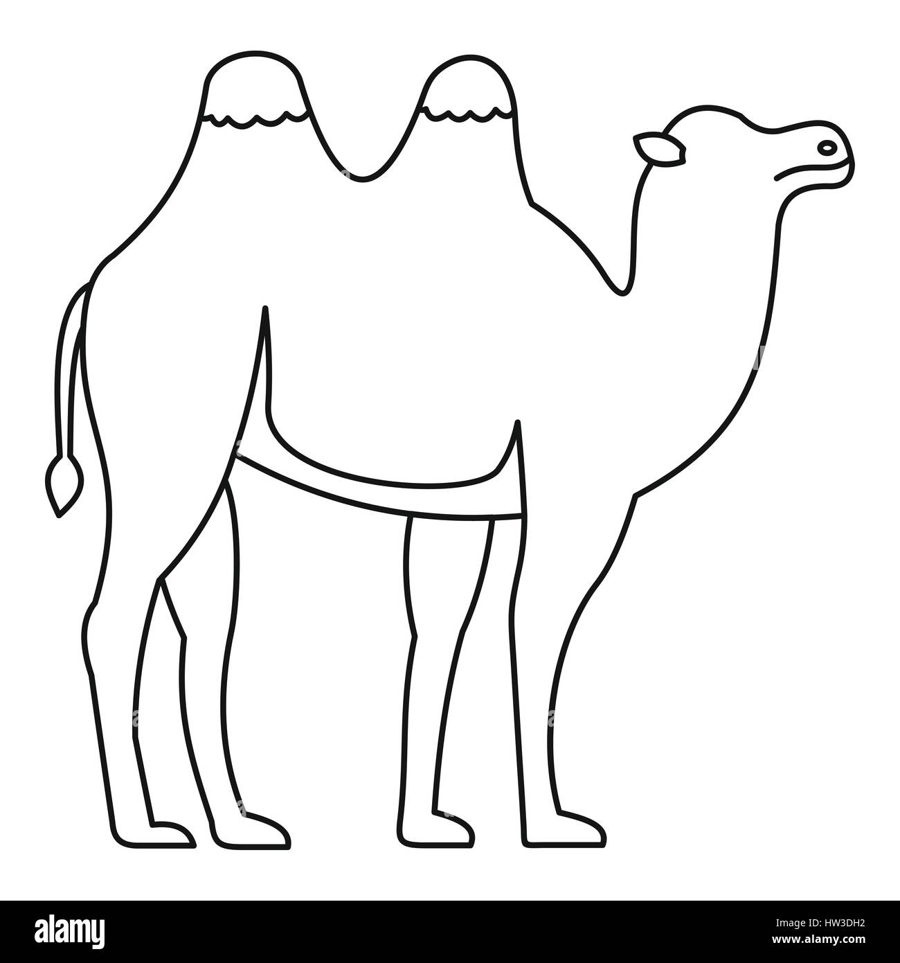 Bactrian camel icona, stile contorno Illustrazione Vettoriale