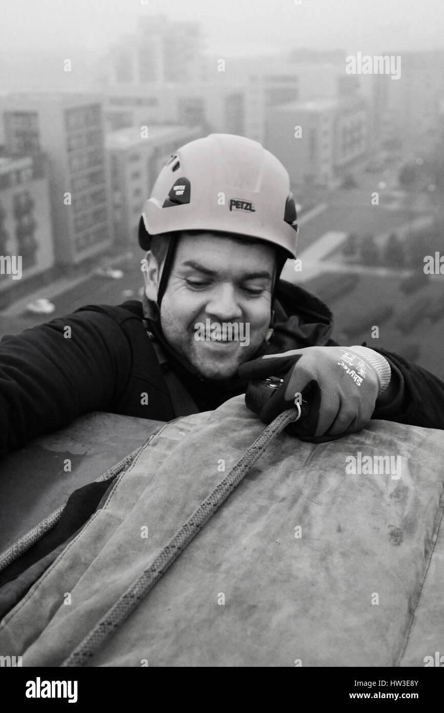 Fotografia documentaria della finestra di Cardiff Società di pulizia Foto Stock