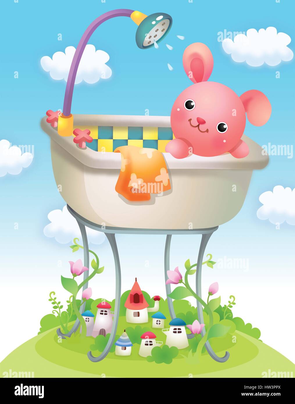 Vasca da bagno,clipart,cloud,colore,colore,immagine a colori,computer grafica,giorno,generati digitalmente immagine,goccia,fiore,graphics,igiene,idee,immagine,l'immaginazione,fungo,nessuno,un animale,all'aperto,impianto,rat,Ristoro,relax,doccia,SKY,spray, verticale,lavaggio,l'acqua,vettore Foto Stock