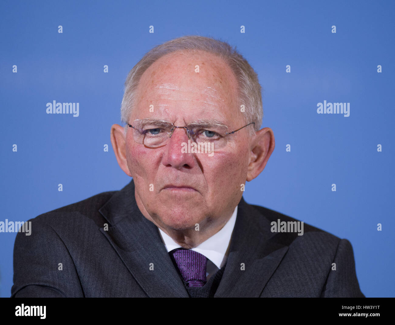 Berlino, Germania. 16 Mar, 2017. Il Ministro delle finanze tedesco Wolfgang Schaeuble (CDU) nel corso di una conferenza stampa congiunta con noi il ministro delle Finanze Steven Mnuchin a Berlino, Germania, 16 marzo 2017. Foto: Soeren Stache/dpa/Alamy Live News Foto Stock
