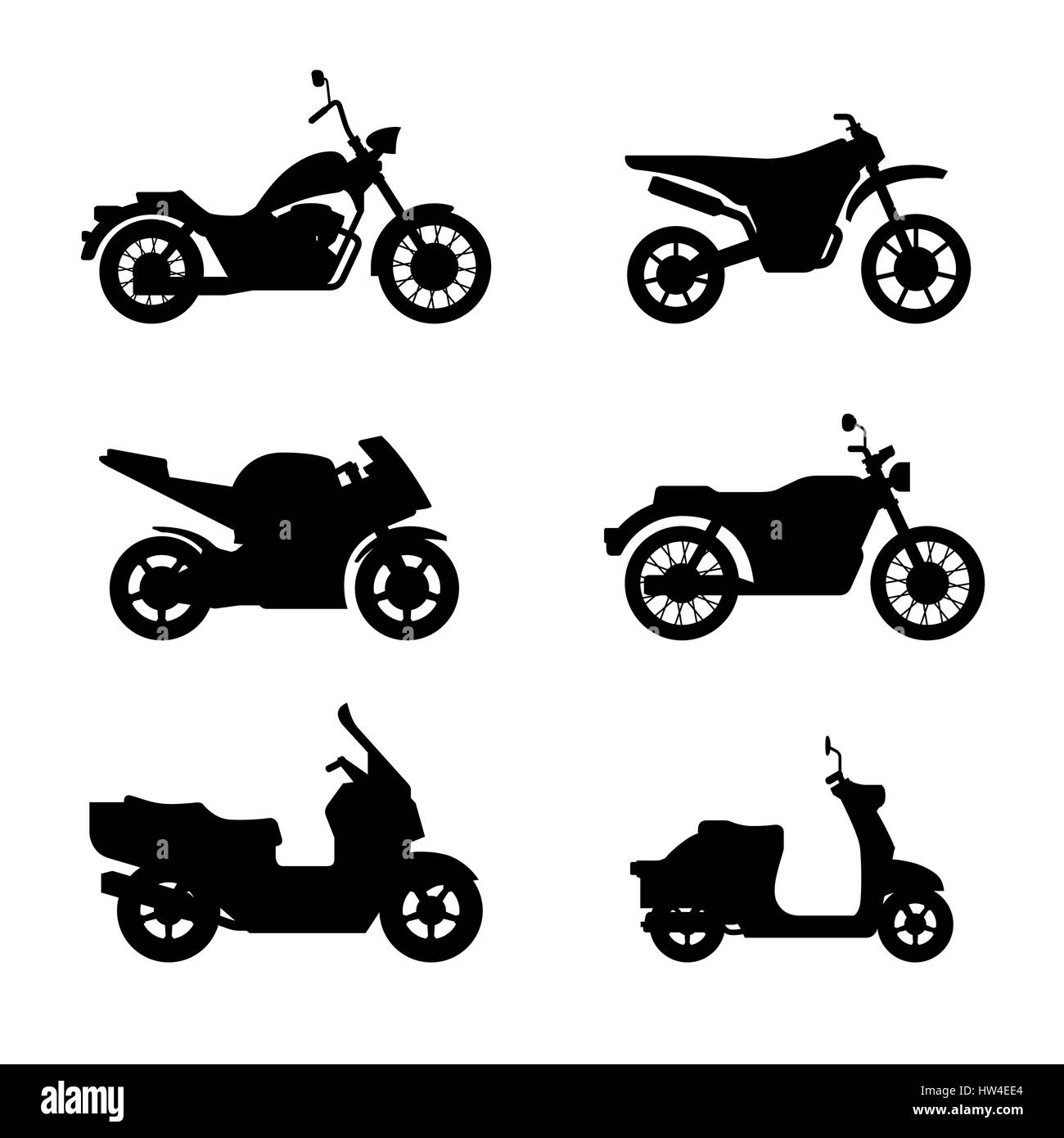 Motociclette e scooters silhouette nera Illustrazione Vettoriale