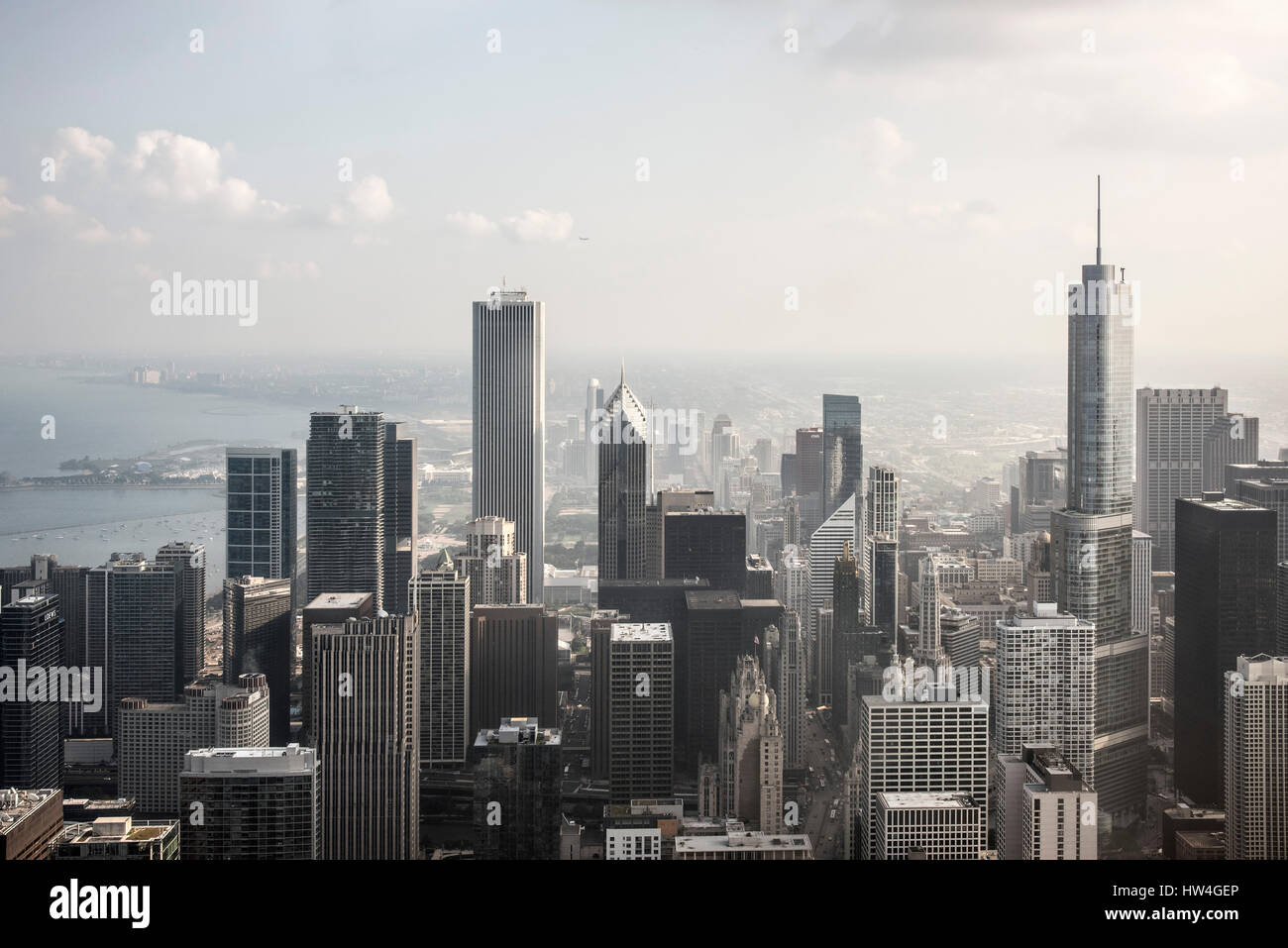 Vista di Chicago e del lago Michigan da John Hancock Center Foto Stock
