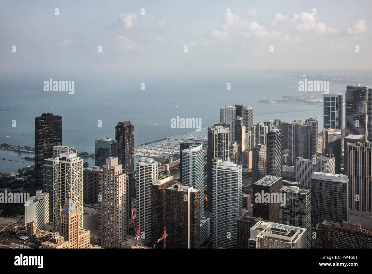 Vista di Chicago e del lago Michigan da John Hancock Center Foto Stock