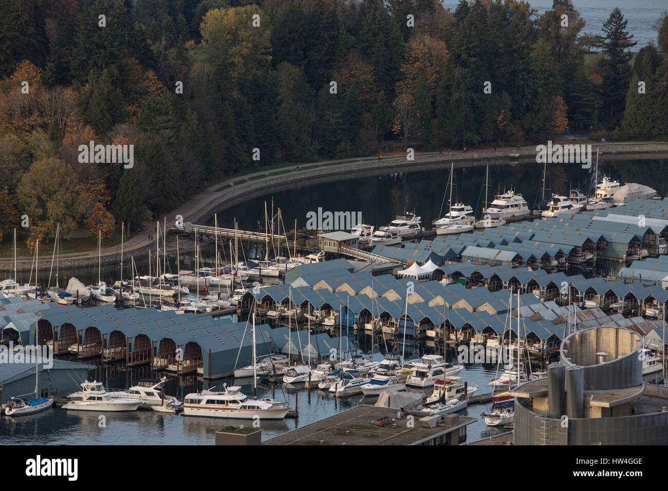 Vancouver cityscape su Stanley Park e di Coal Harbour Marina, Canada. Foto Stock