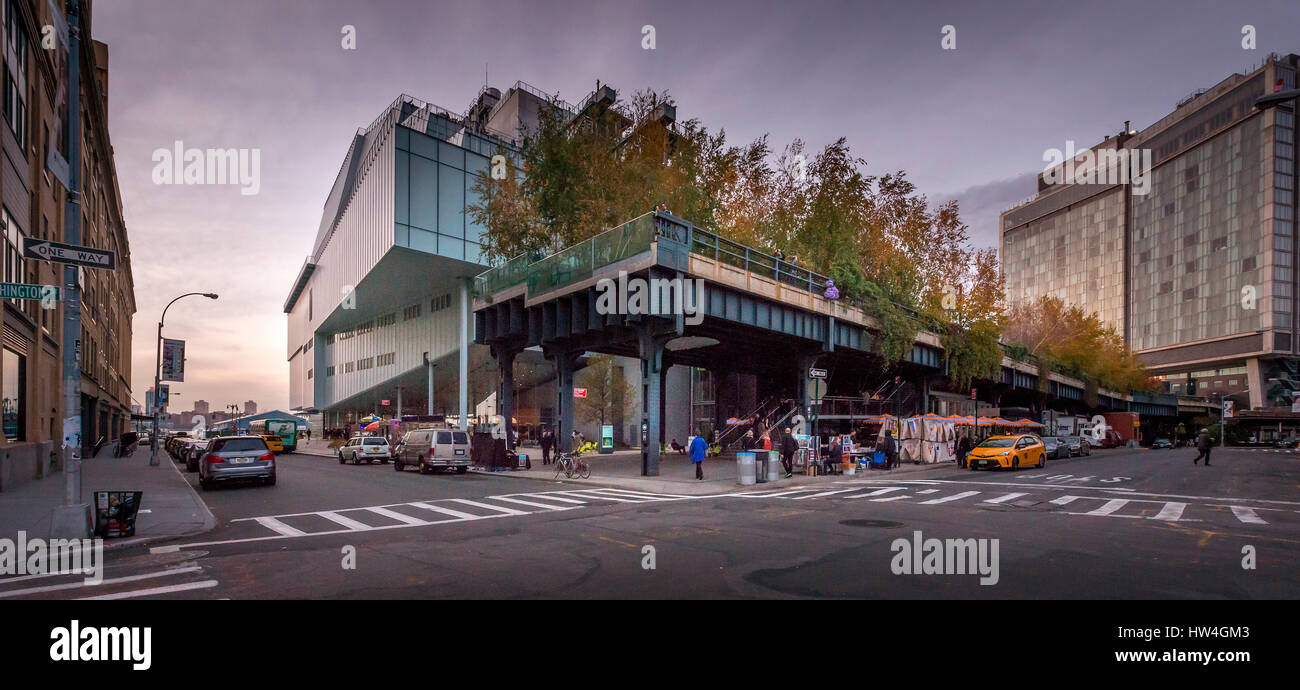 Vista esterna del Whitney Museum of American Art, in Lower Manhattan, New York City, Stati Uniti d'America. Foto Stock