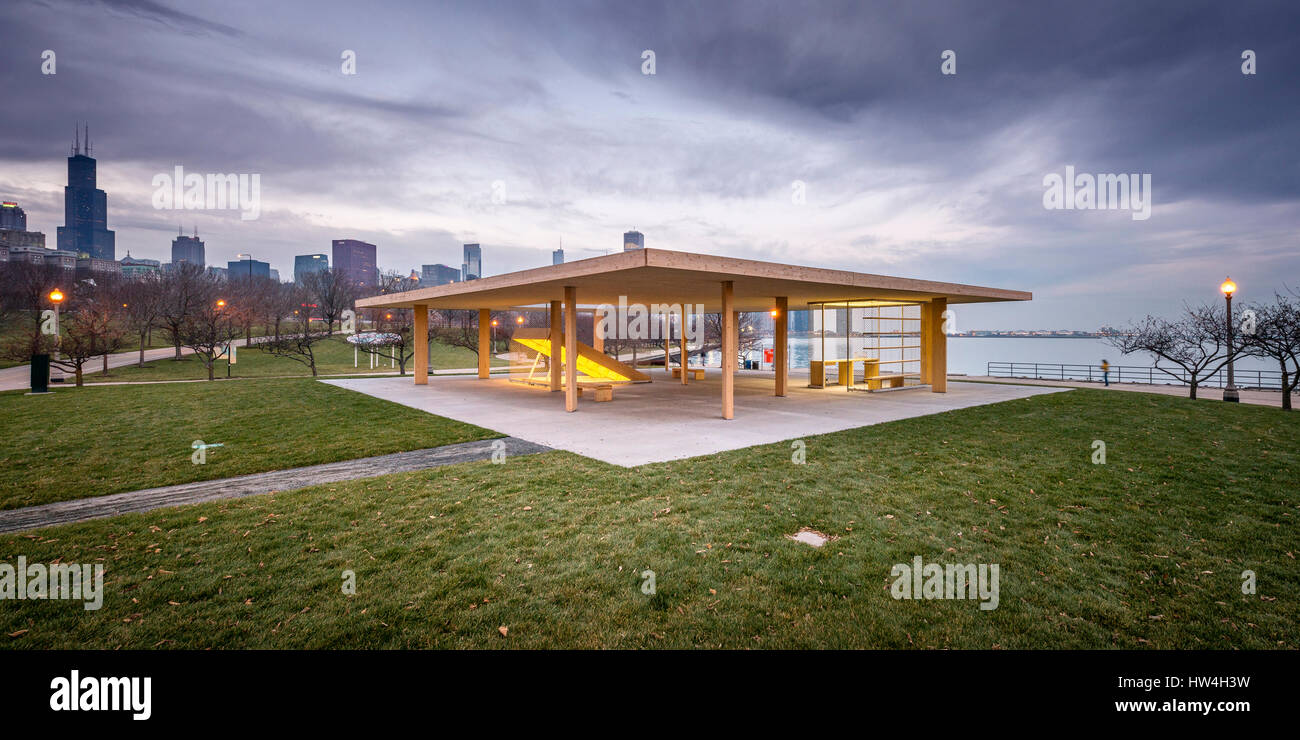 Chiosco Lakefront, Chicago Biennale di Architettura da ultramoderne in Chicago, Stati Uniti d'America. Foto Stock