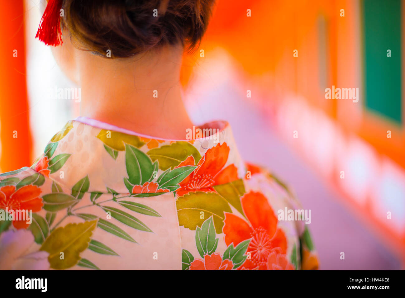 Close-up della donna che indossa in kimono in Kyoto Foto Stock