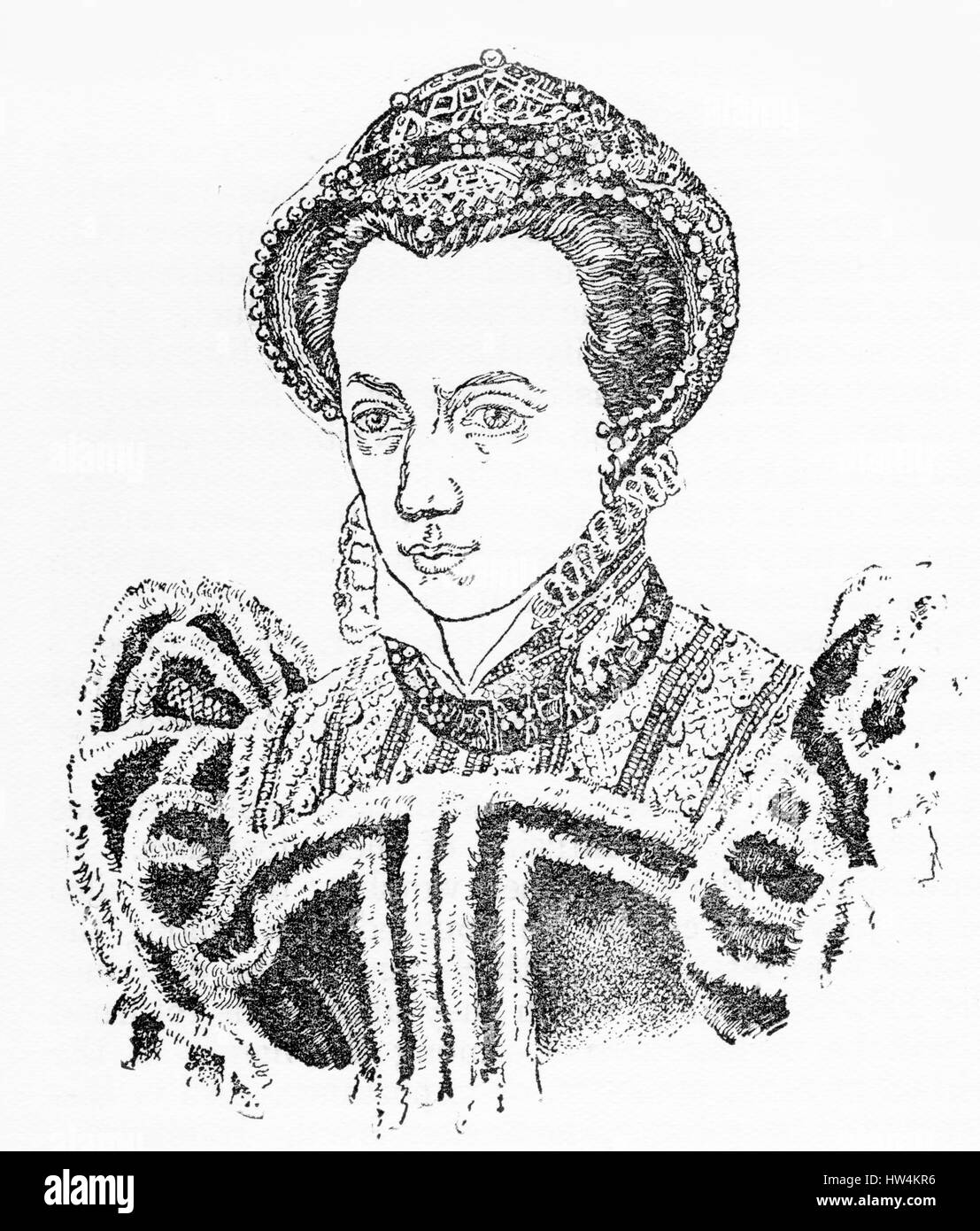 Incisione di Maria Tudor, regina dell'Inghilterra. (1516-1558) da un'incisione originale in lo Storico La storia del mondo, 1908 Foto Stock