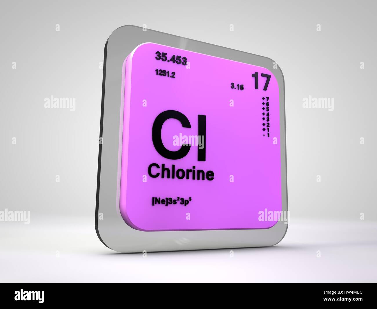 Cloro - Cl - elemento chimico tavola periodica 3D render Foto Stock