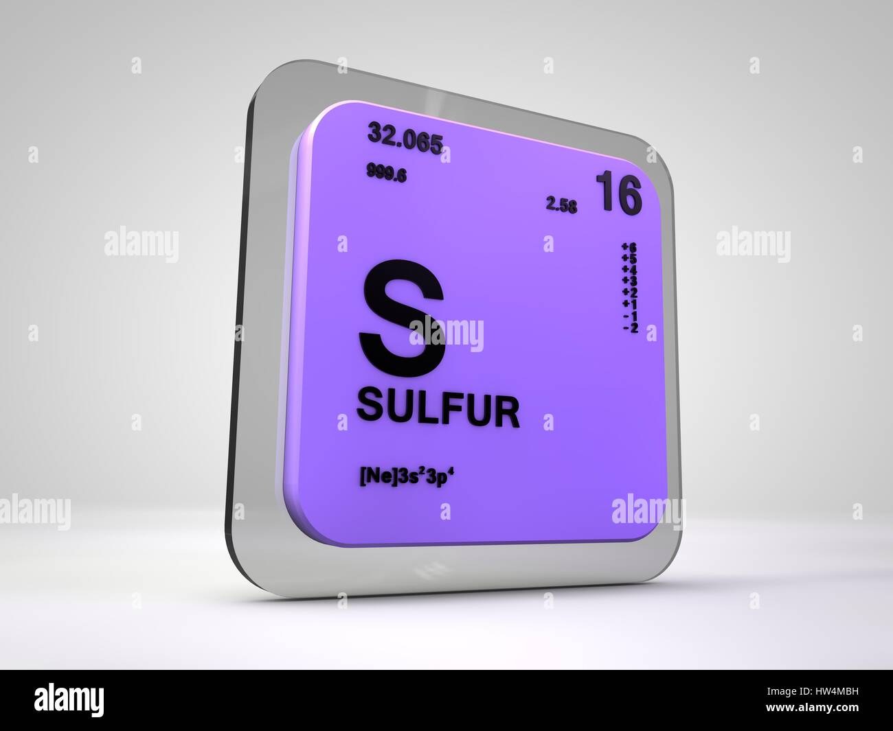 Zolfo - S - elemento chimico tavola periodica 3D render Foto Stock