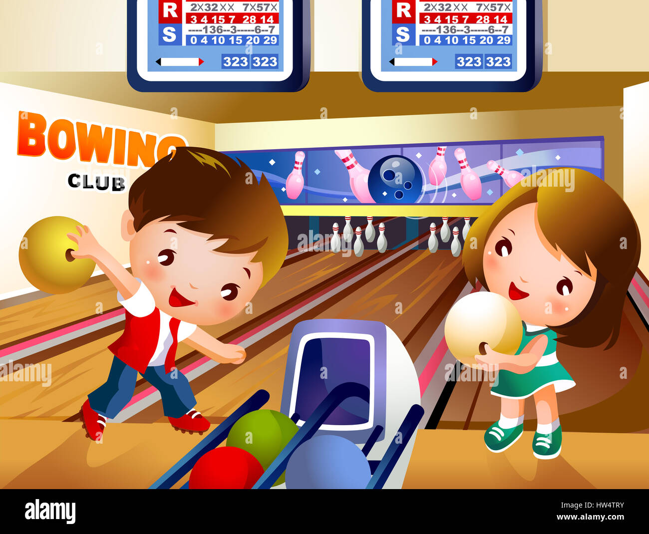 Anticipazione,bowling alley,bowling palla,bowling,bowling  pin,boys,BOY,maschio,cartoon,abbigliamento casual,l'infanzia,solo  bambini,clipart,colore,colore,immagine a colori,computer grafica,generati  digitalmente immagine,l'amicizia,amici,la parte ...