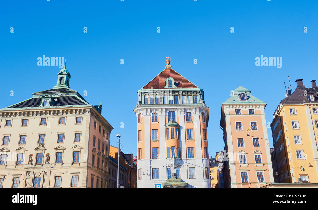 Case a Skeppsbron, Gamla Stan, Stoccolma, Svezia e Scandinavia Foto Stock