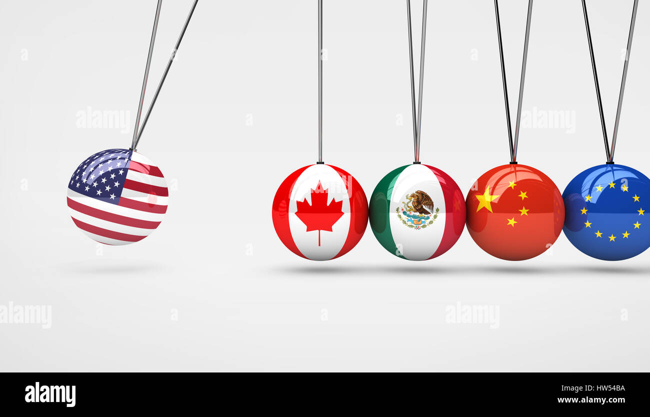Stati Uniti d'America economia impatto sul mondo del mercato globale concetto 3D'illustrazione. Foto Stock