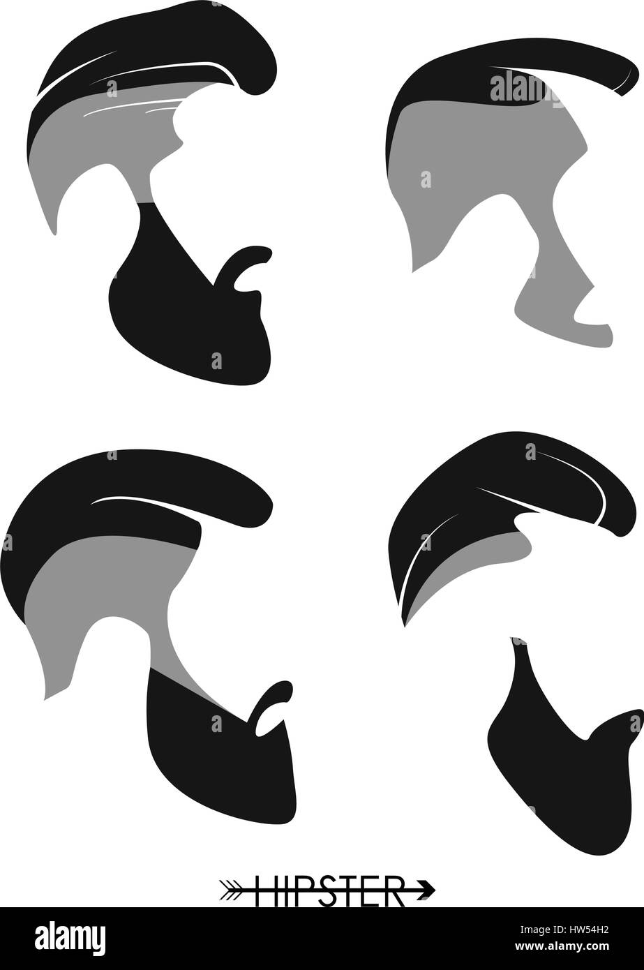 Set di hipster uomo parrucchieri, barbe, mustaches. Design semplice per logo, silhouette. Illustrazione Vettoriale. Illustrazione Vettoriale