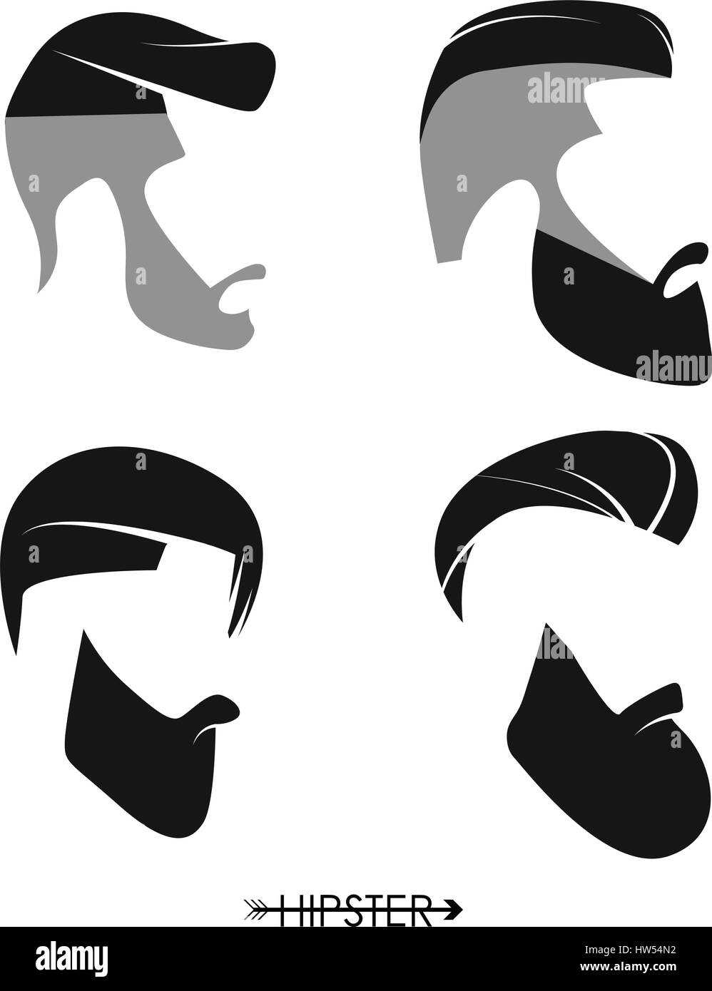 Set di hipster uomo parrucchieri, barbe, mustaches. Design semplice per logo, silhouette. Illustrazione Vettoriale. Illustrazione Vettoriale