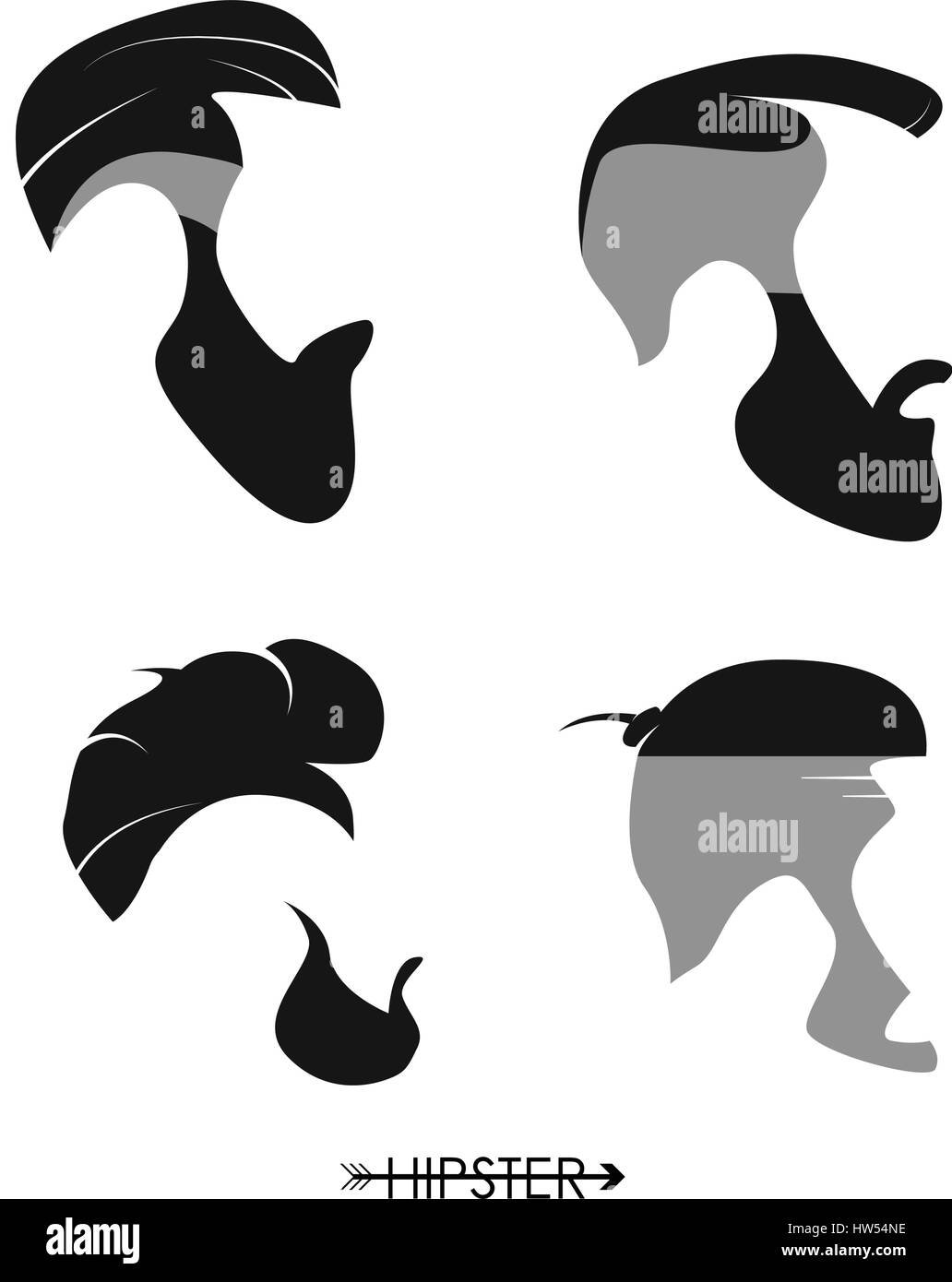 Set di hipster uomo parrucchieri, barbe, mustaches. Design semplice per logo, silhouette. Illustrazione Vettoriale. Illustrazione Vettoriale