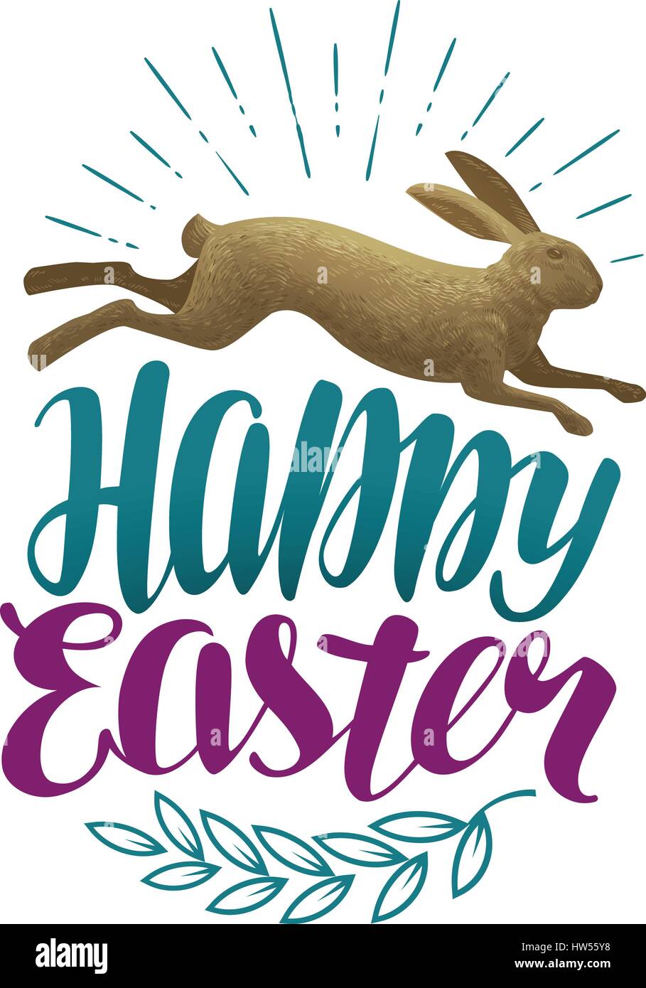 Felice Pasqua, vintage greeting card. Etichetta di vacanza. Coniglio, bunny simbolo. Lettering illustrazione vettoriale Illustrazione Vettoriale