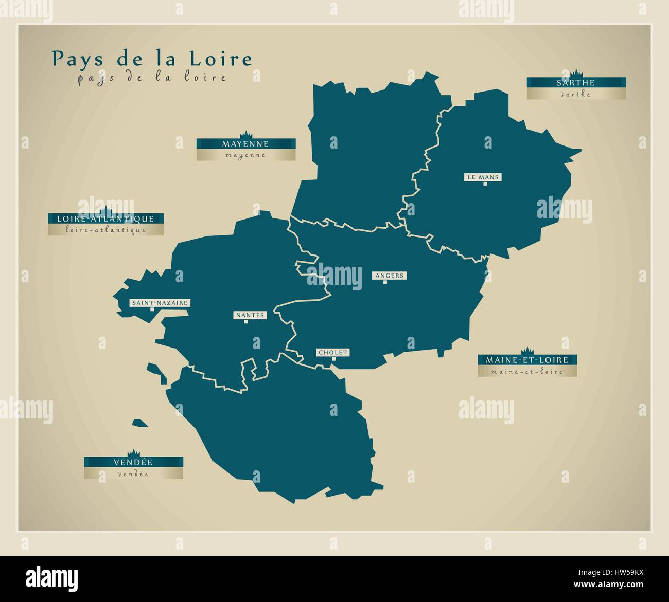 Mappa moderno - Pays de la Loire FR Illustrazione Vettoriale