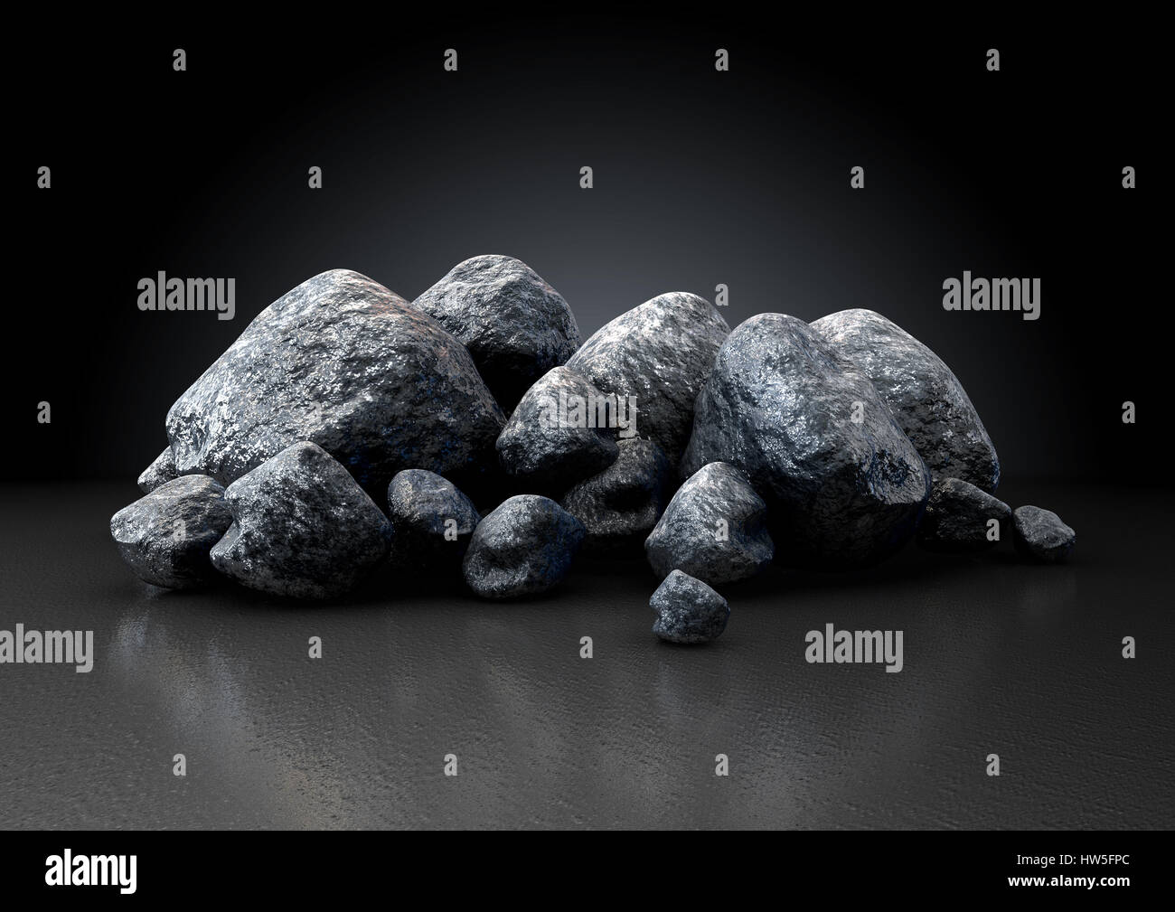 Una collezione di pepite di alluminio isolato su un bianco di sfondo per studio - 3D render Foto Stock