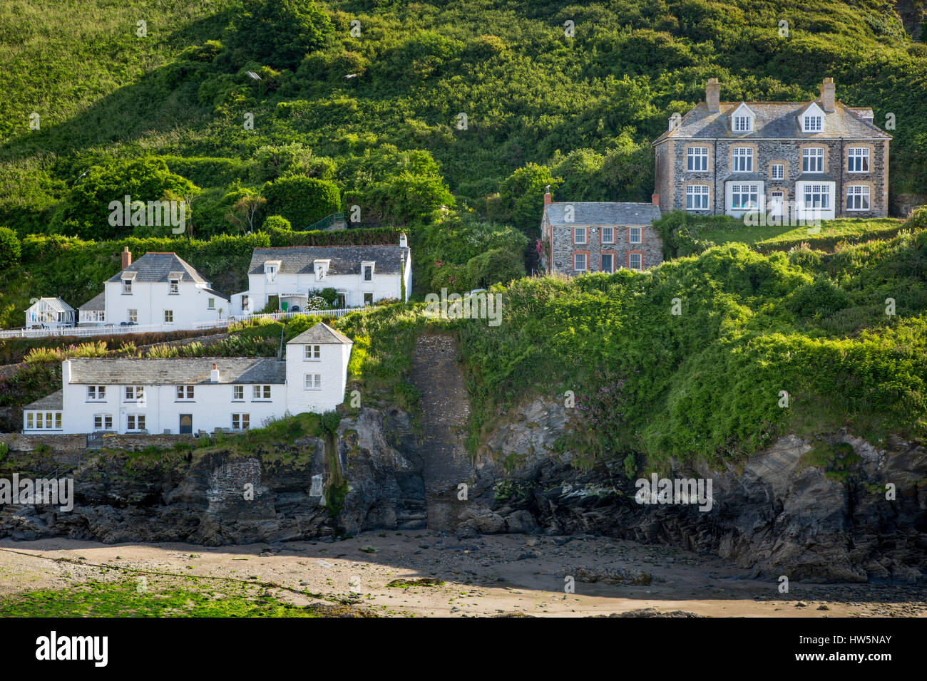 Case e cottage nella città portuale di Port Isaac, Cornwall, Inghilterra Foto Stock