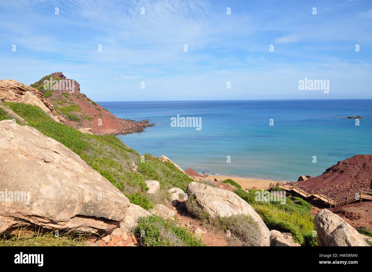 Cala del Pilar beach e vista laguna a Minorca isole Baleari in Spagna Foto Stock