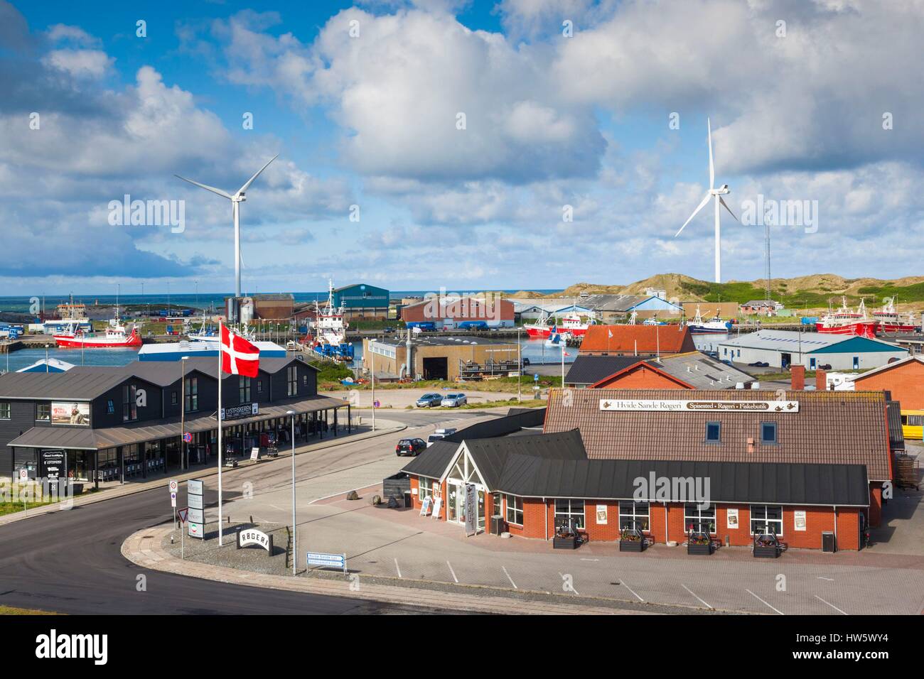 Danimarca, nello Jutland, Danese Riviera, Hvide Sande, elevati vista della porta Foto Stock