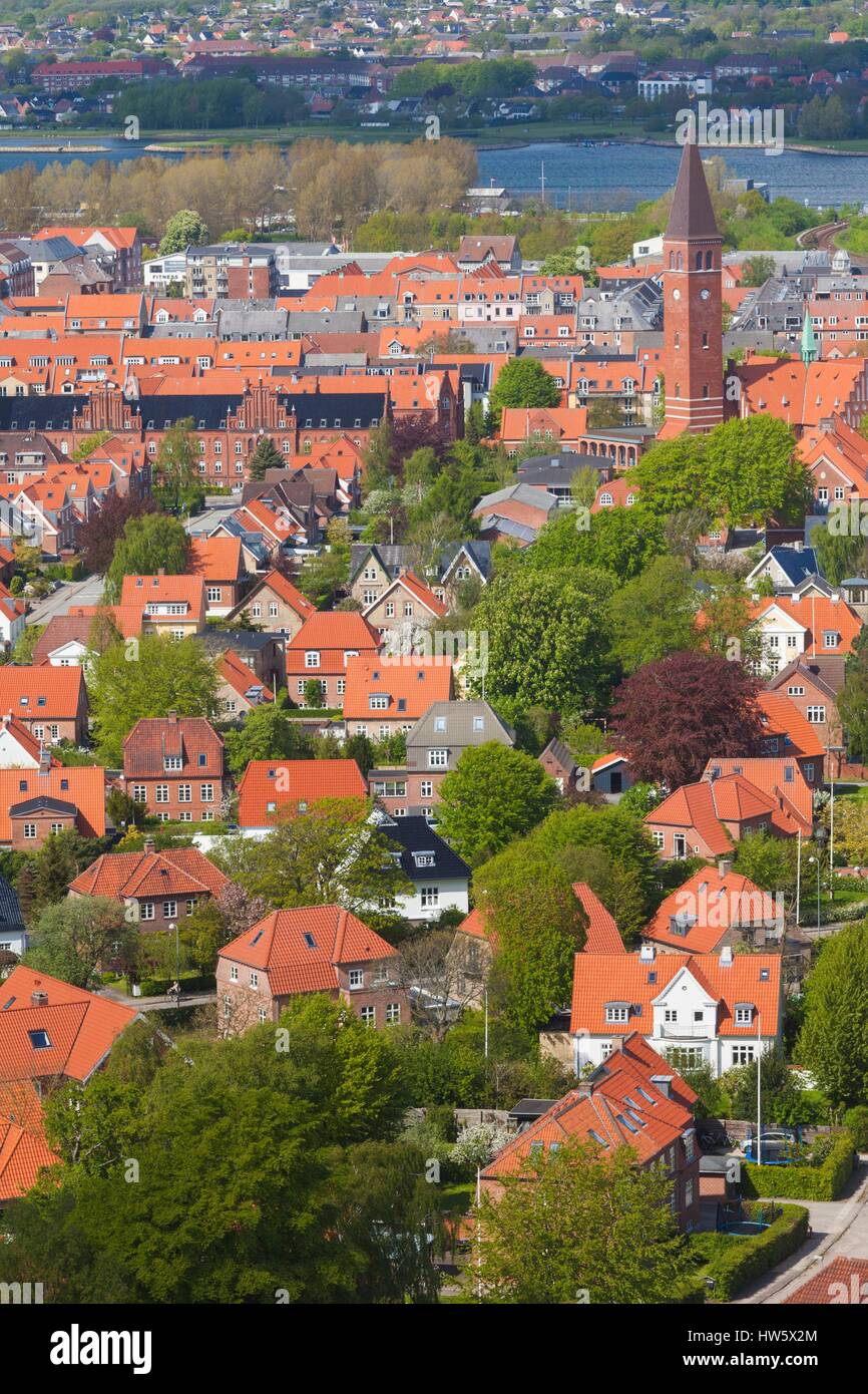 Danimarca, nello Jutland, Aalborg, elevati vista sulla città dalla torre Aalborgtarnet Foto Stock