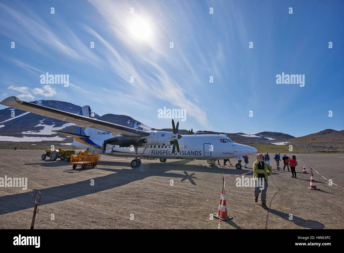 La Groenlandia, Sermersooq, Kulusuk, arrivo a Kulusuk airport Foto Stock