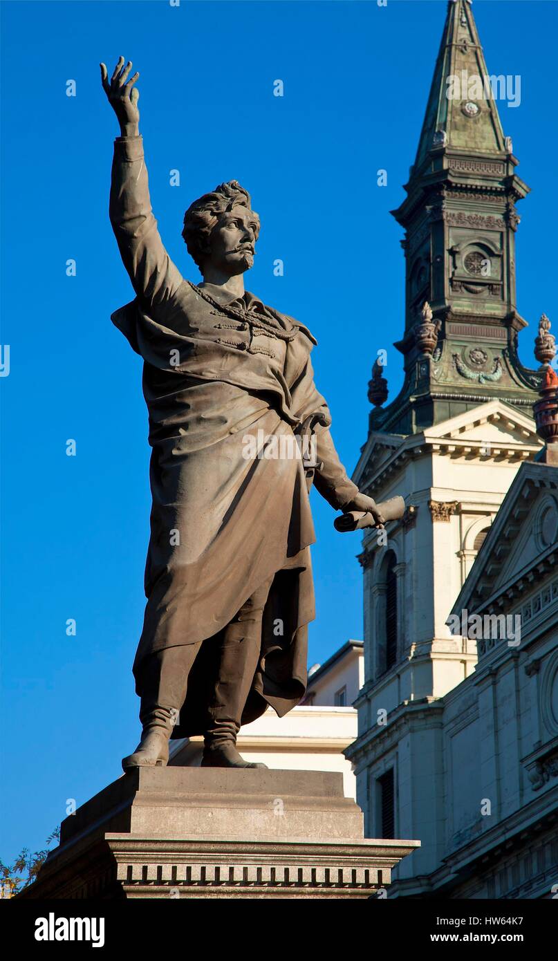 Ungheria, Budapest, elencato come patrimonio mondiale dall' UNESCO, Statua di Petofi Sandor a Budapest Foto Stock