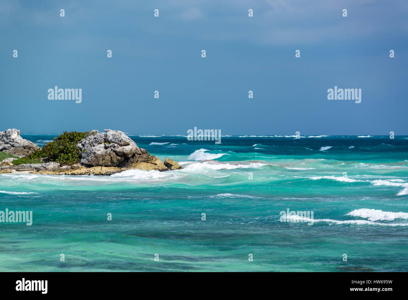 Vista del Mar dei Caraibi in Riviera Maya Tulum, Messico Foto Stock