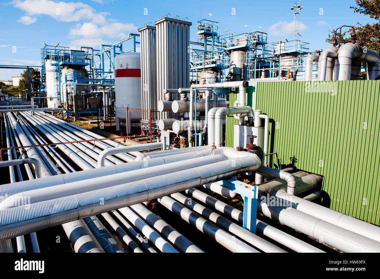 Le tubazioni su un olio e gas raffineria. Foto Stock