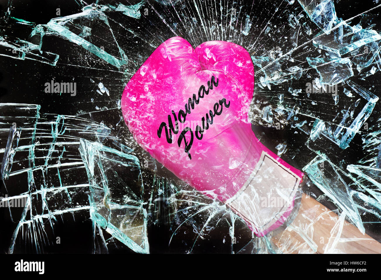 Pink girl power rompere il soffitto di vetro. Foto Stock