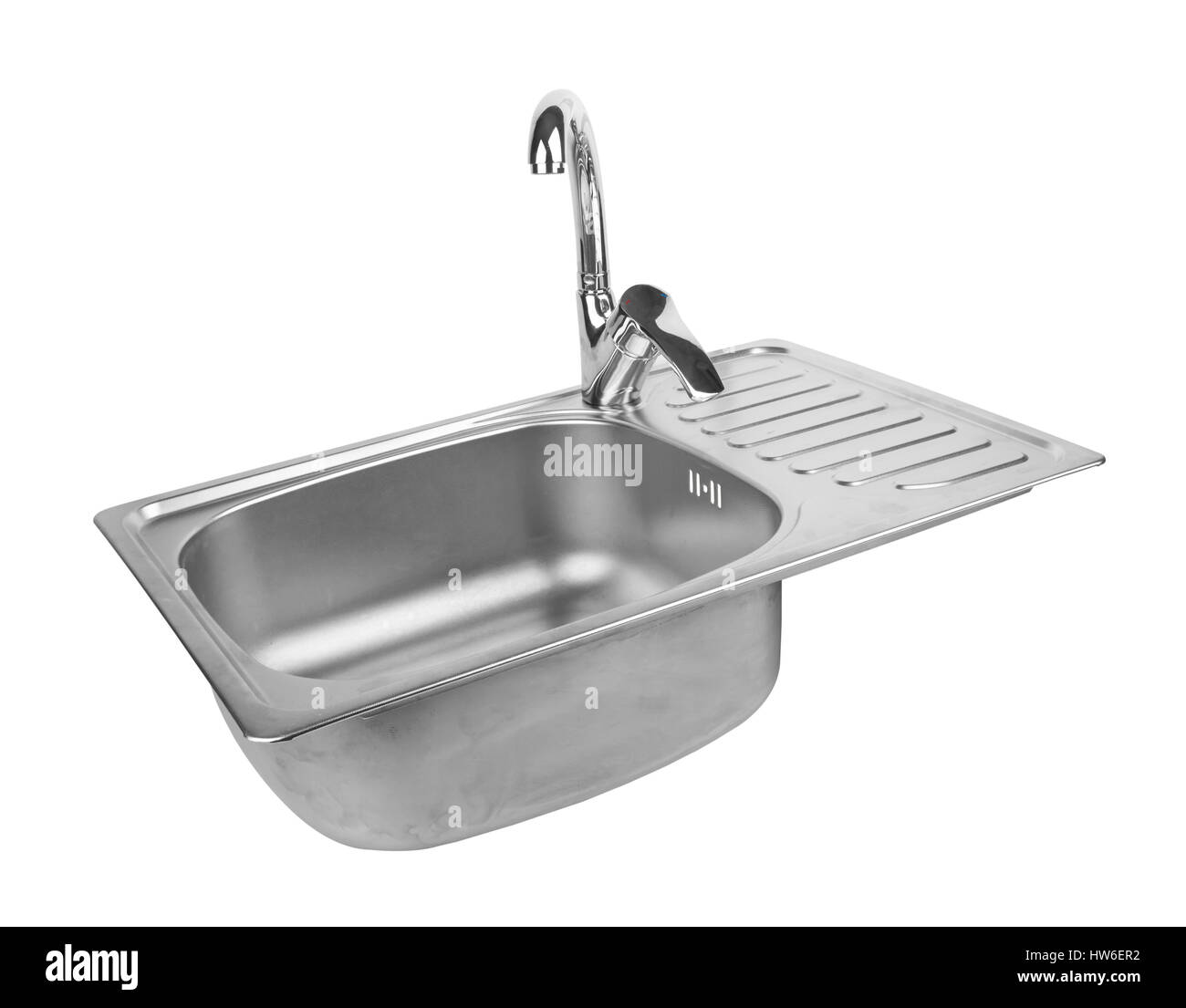 Lavello con rubinetto isolato su sfondo bianco Foto Stock