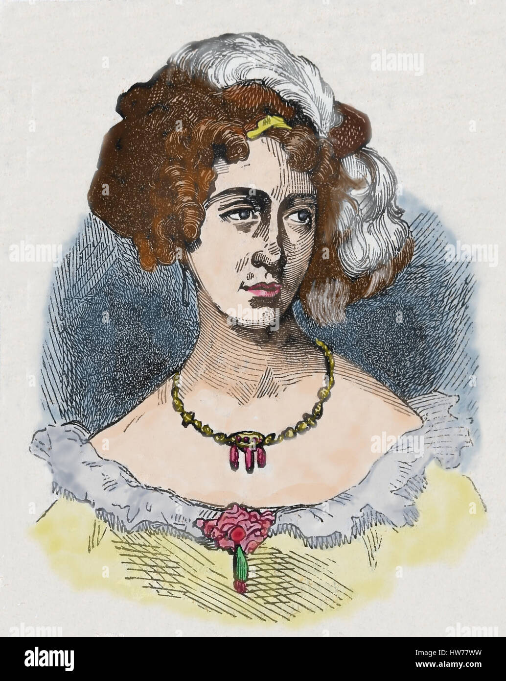 Marie-Caroline de Bourbon-Sicile, Madame de Berry. Duchesse de Berry (1798-1870) del XVIII secolo. Incisione colorata, ritratto. Foto Stock