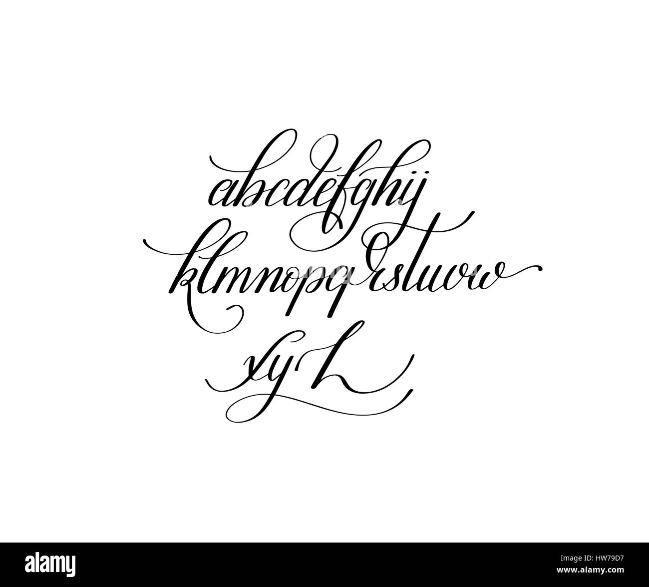 Bianco e nero scritte a mano alfabeto design, brus manoscritte Illustrazione Vettoriale