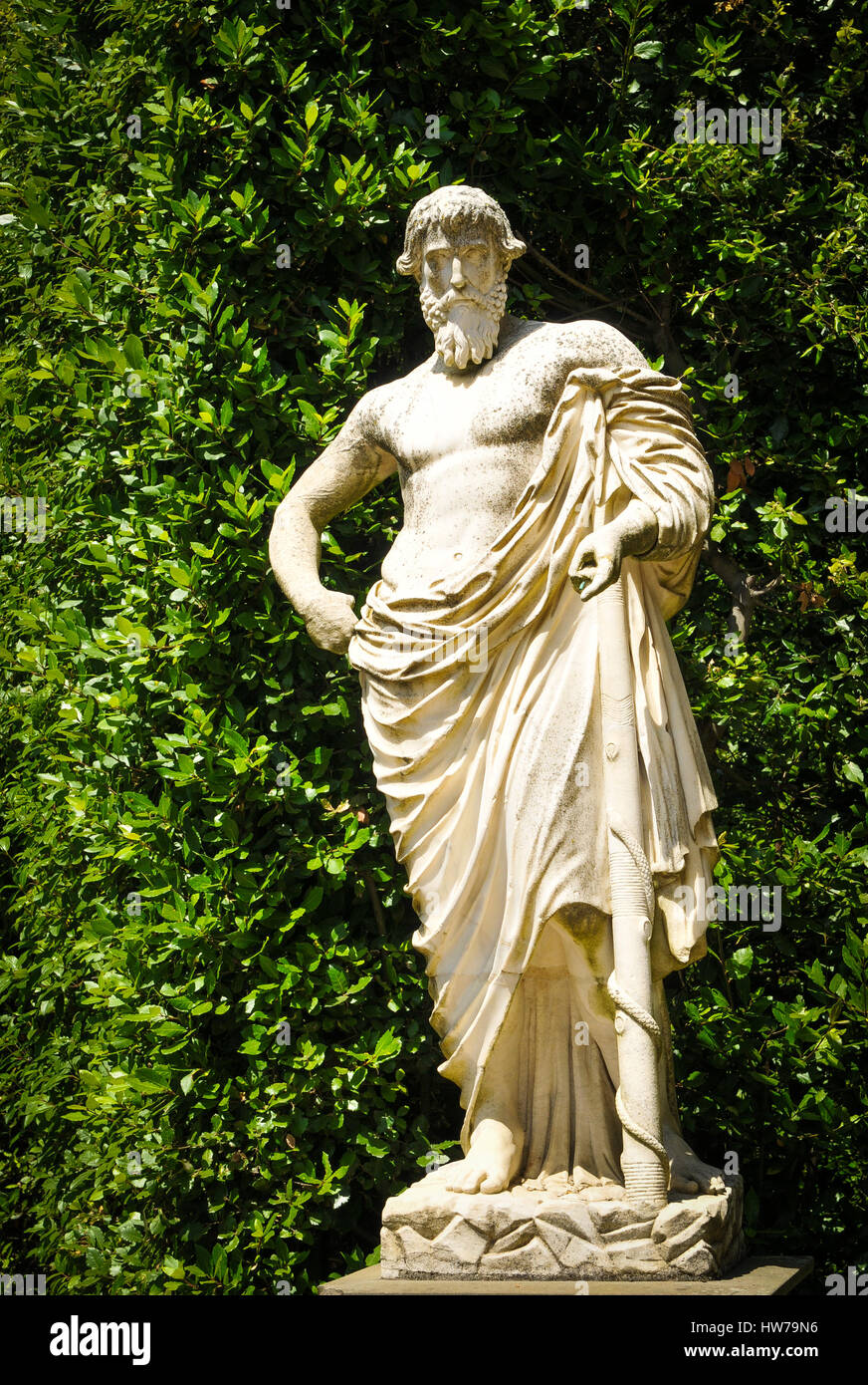 Dettagli architettonici della vecchia statua in Firenze, Italia Foto Stock