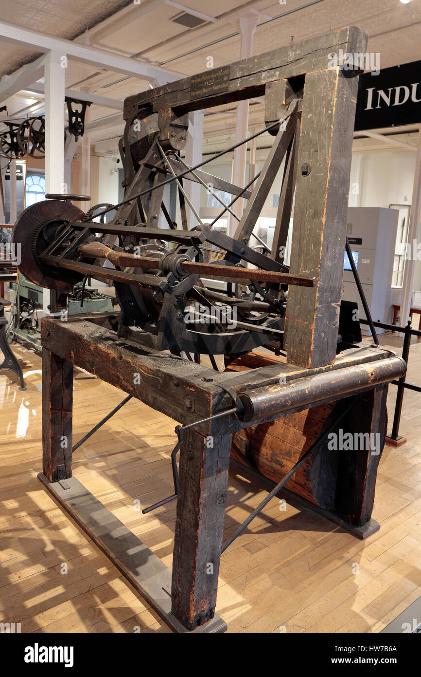 L'ultimo originale Blanchard tornio (duplicazione tornio) sul display in Springfield Armory National Historic Site, Springfield, MA, Stati Uniti. Foto Stock