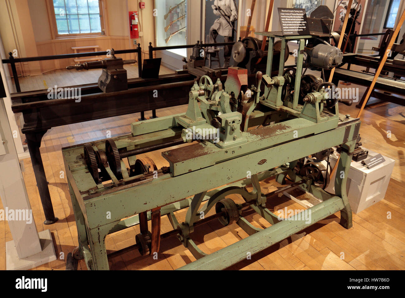 Un Blanchard irregolare Tornio sul display in Springfield Armory National Historic Site, Springfield, MA, Stati Uniti. Foto Stock
