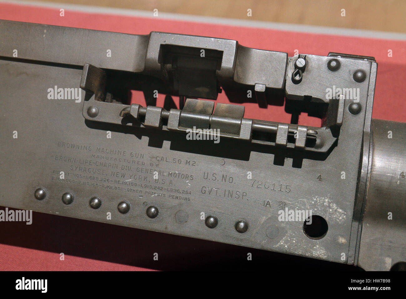 Dettaglio della M2 Mitragliatrice o Browning 0,50 Caliber Mitragliatrice Springfield Armory National Historic Site, Springfield, MA, Stati Uniti. Foto Stock