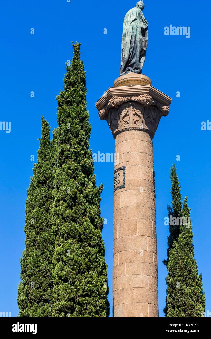 In Spagna, in Catalogna, Barcellona Eixample, Placa de MOSSEN JACINT VERDAGUER, Statua del poeta Verdaguer (1845-1902) Foto Stock