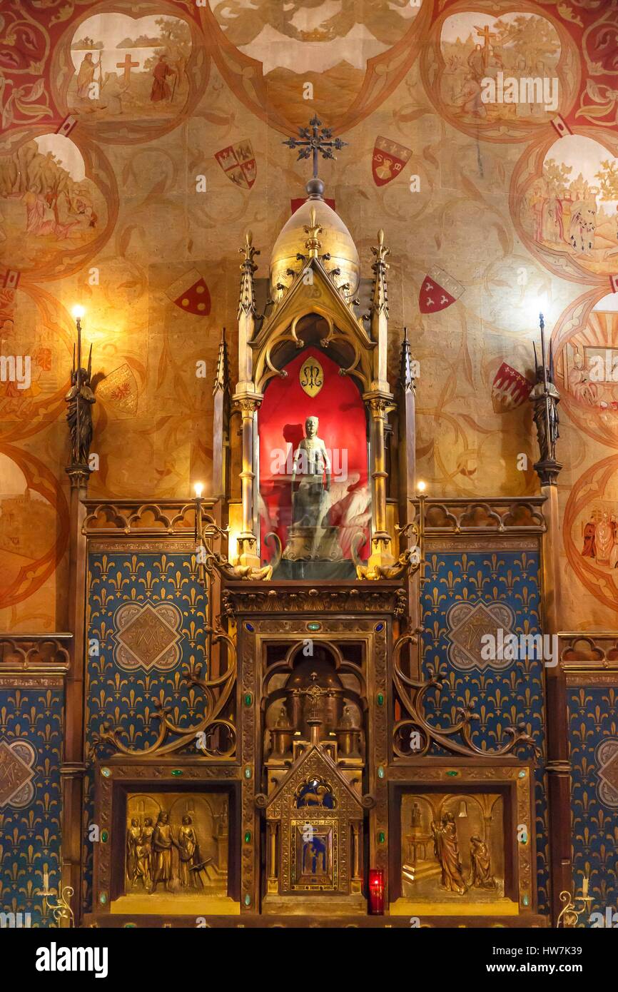 Francia, Lot, Rocamadour, Camino de Santiago luogo di sosta, Notre Dame cappella, Vierge Noire statua datato XII secolo Foto Stock