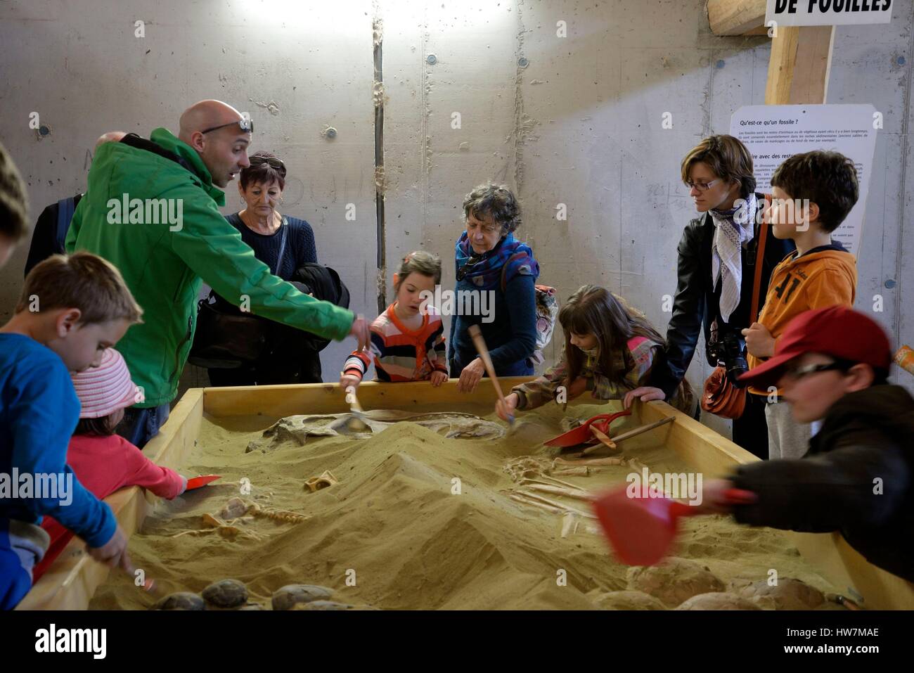 Francia, Doubs, Charbonnière les Sapins, Dino Zoo parco preistorico, animate bambini scavi paleontologici Foto Stock