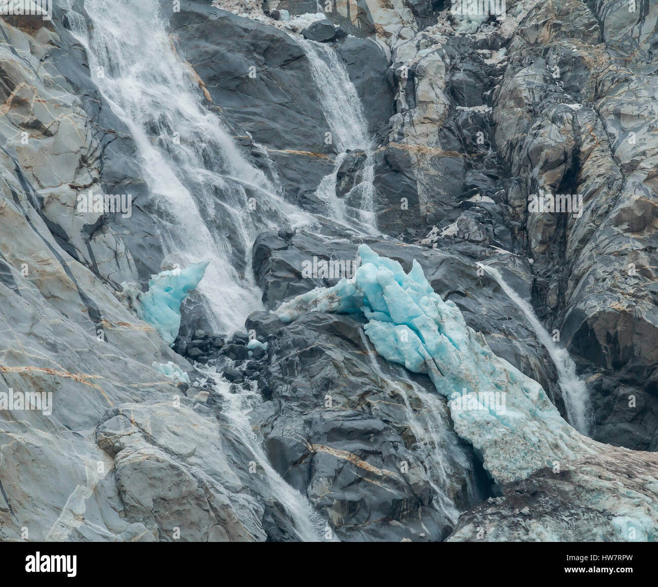 Resto del ghiaccio dal ghiacciaio di sorpresa in acqua di fusione del ghiaccio nel Parco nazionale di Kenai Fjords, Alaska. Foto Stock Resto del ghiaccio dal ghiacciaio di sorpresa in acqua di fusione del ghiaccio nel Parco nazionale di Kenai Fjords, Alaska. Foto Stock