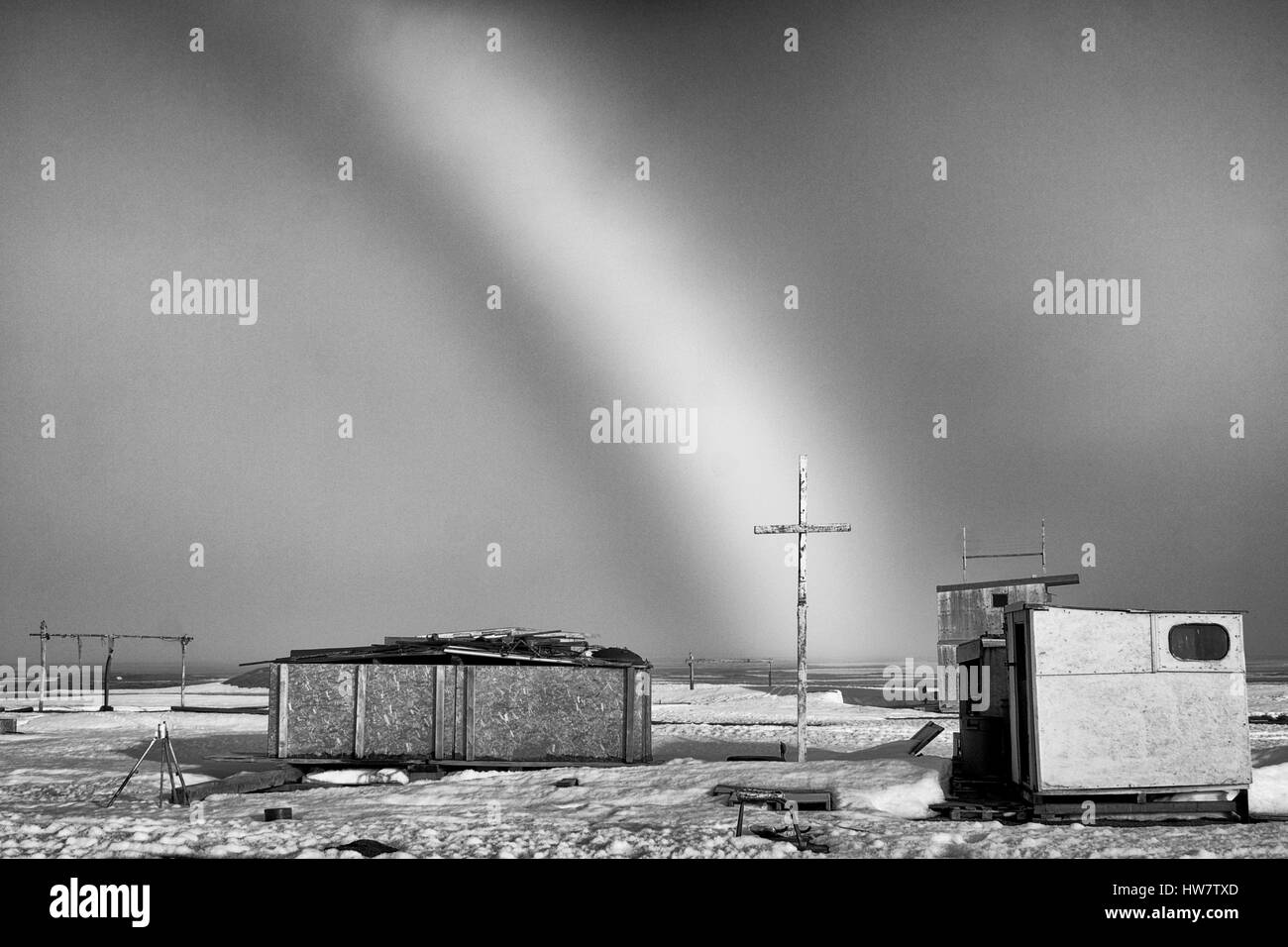 Nebbia sulla prua Duck Camp, Barrow, Alaska. Foto Stock