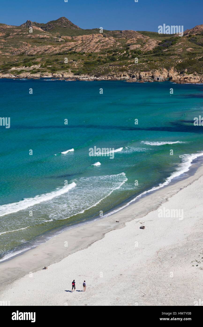 Francia, Haute Corse, Le Nebbio Regione, Plage de Ostriconi spiaggia, vista in elevazione Foto Stock