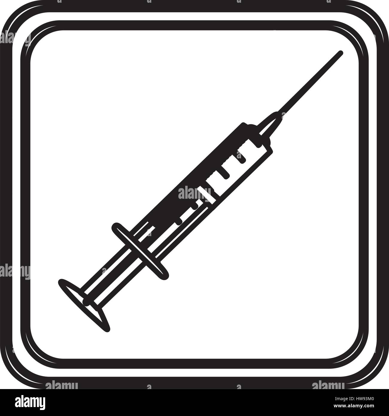 Contorno monocromatica di pulsante con siringa Illustrazione Vettoriale