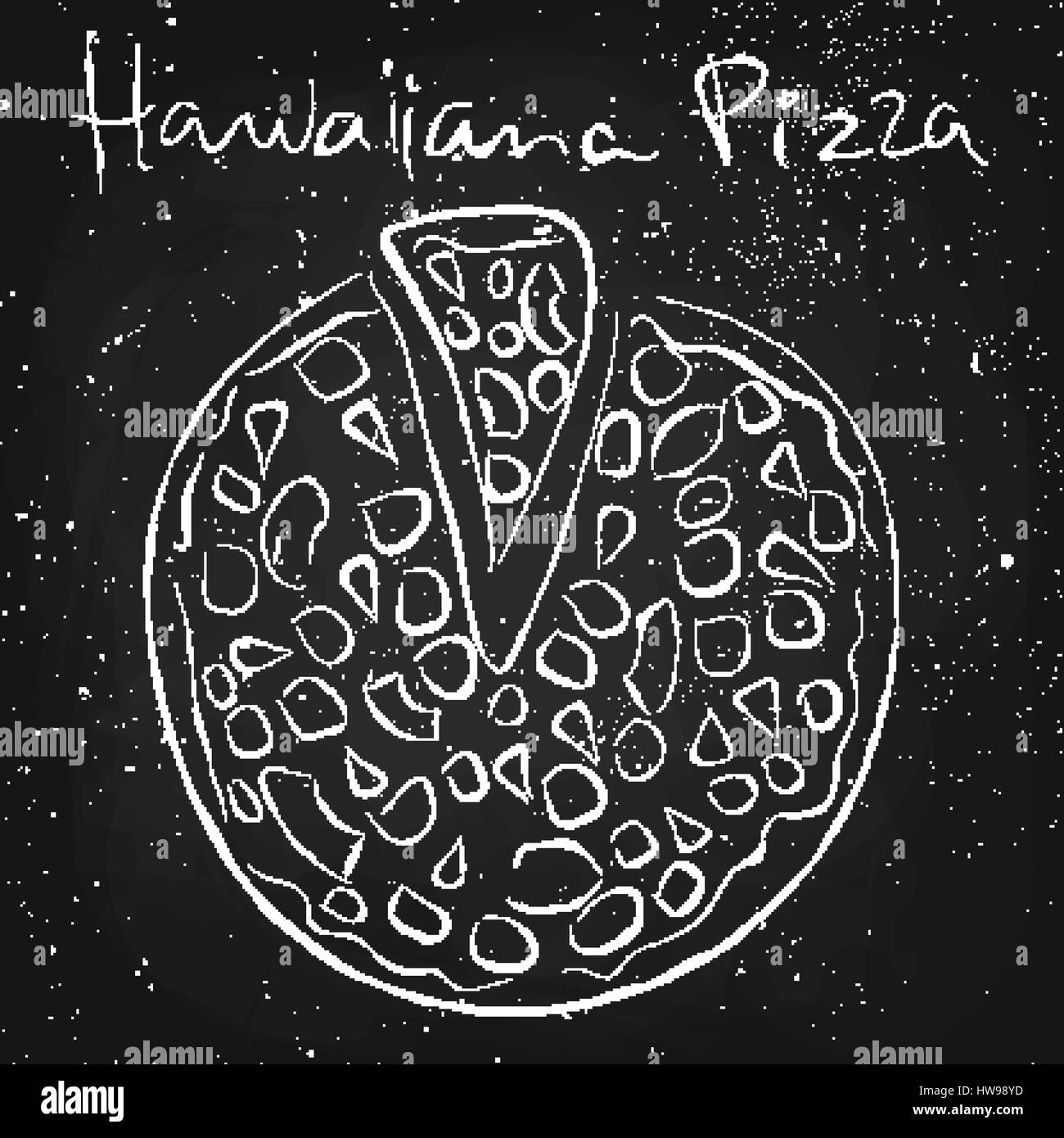 Hawaiiana pizza, disegnati in gesso su una lavagna Illustrazione Vettoriale
