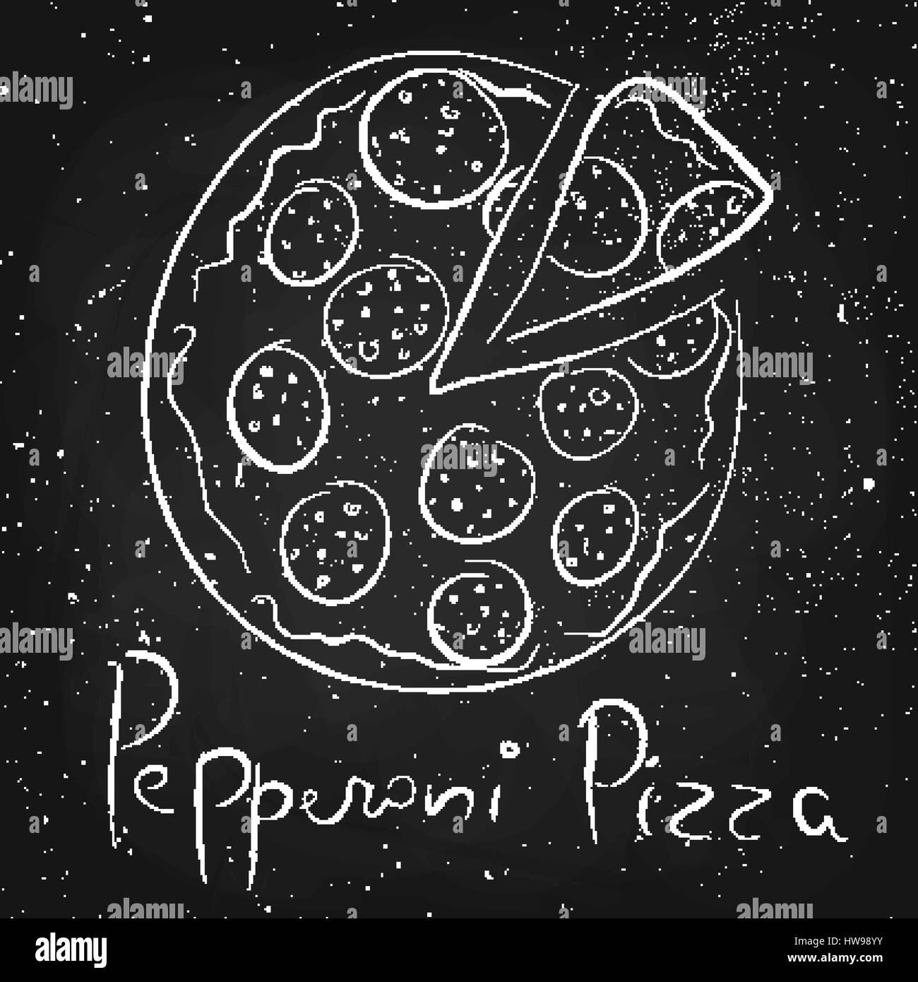 Salsiccia per pizza pizza, disegnati in gesso su una lavagna Illustrazione Vettoriale