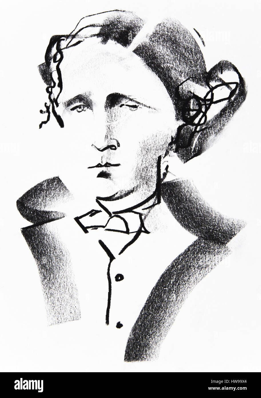Portrait de Lewis Carroll (Charles Lutwidge Dodgson, 1832-1898) essayiste, photographe et professeur - illustrazione di Ewa KLOS ©Ewa KLOS/Opale Foto Stock
